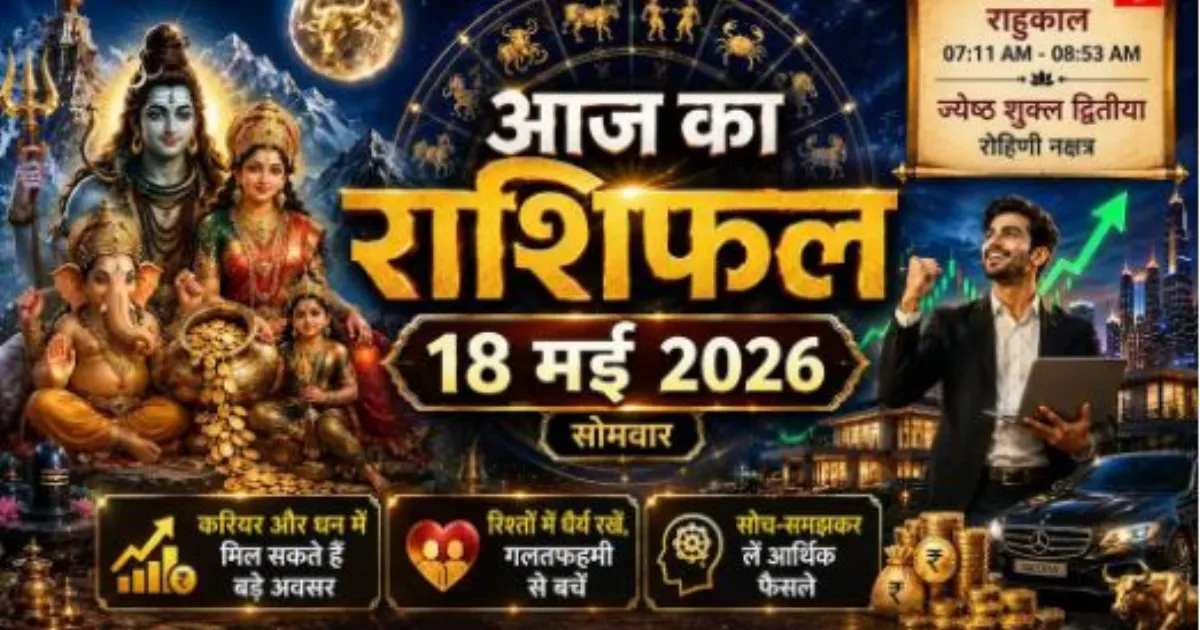 18 मई 2026 राशिफल: रोहिणी नक्षत्र और वृषभ में चंद्रमा का प्रभाव, इन राशियों को मिल सकते हैं करियर और धन के बड़े अवसर