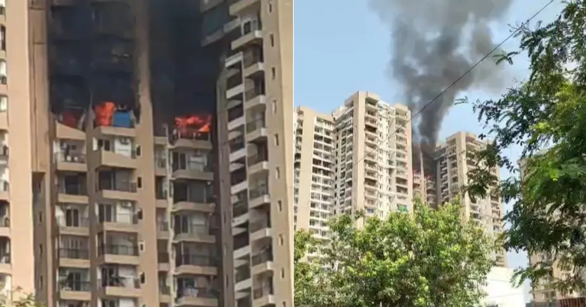 नोएडा की हाईराइज सोसाइटी में एसी फटने से भीषण आग, 21वीं मंजिल पर मची अफरा-तफरी
