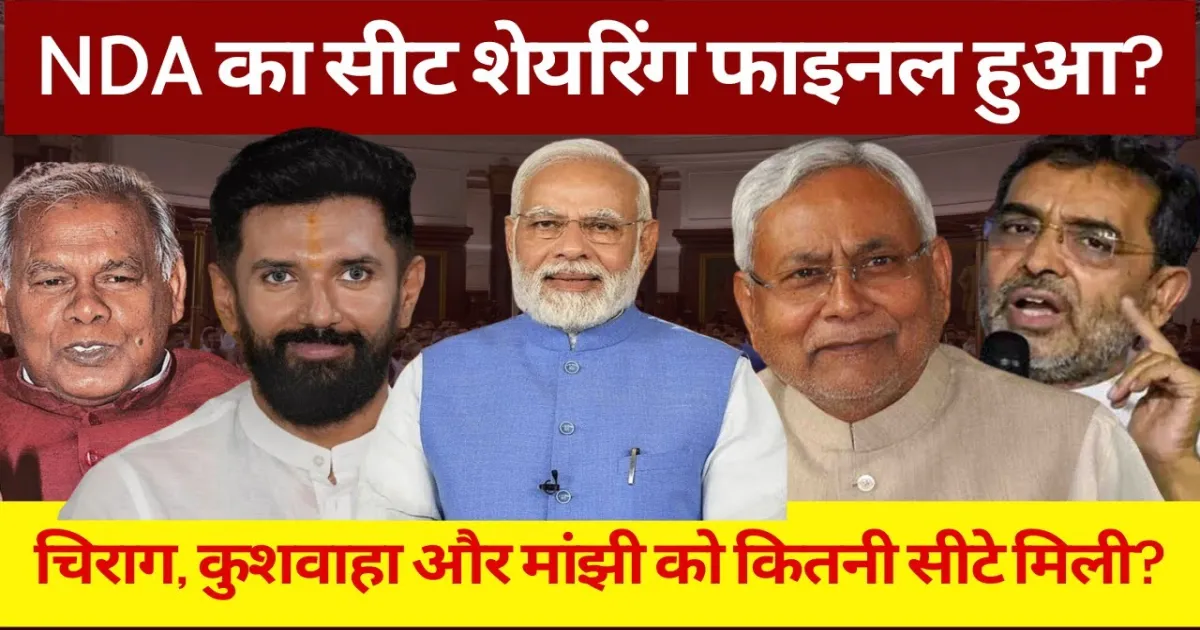 एनडीए में सीट फाइनल; चिराग पासवान को 26, जितन राम मांझी को 8 और उपेंद्र कुशवाहा को 7 सीटें