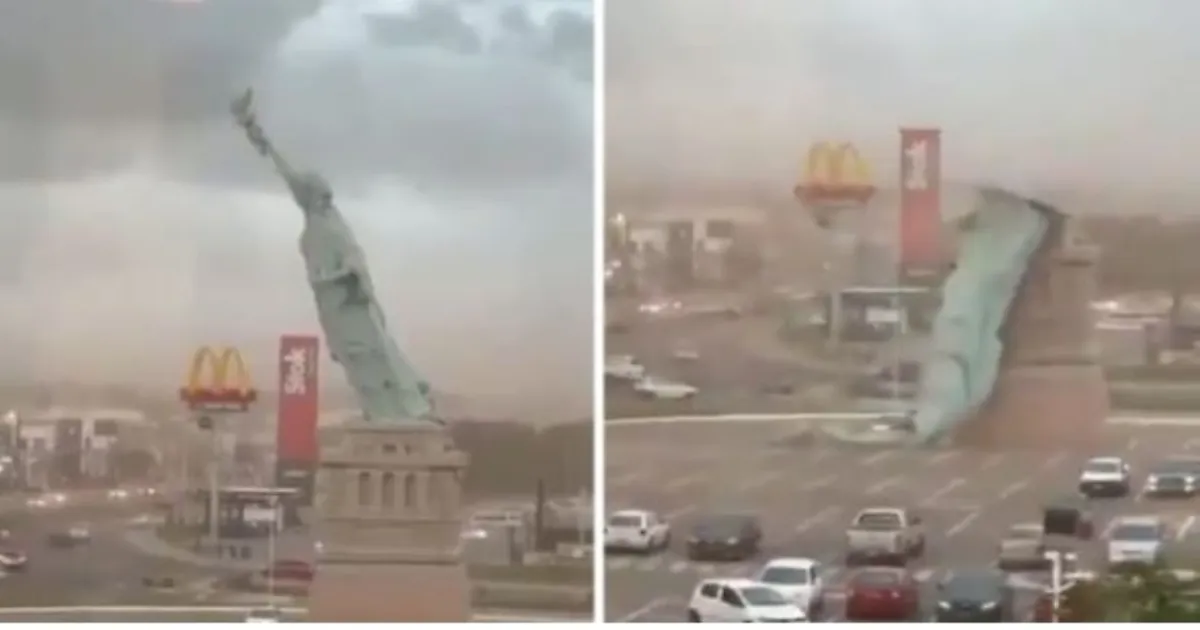 तेज तूफानी हवाओं से ढही स्टैच्यू ऑफ लिबर्टी की प्रतिमा, न्यूयॉर्क वाली नहीं