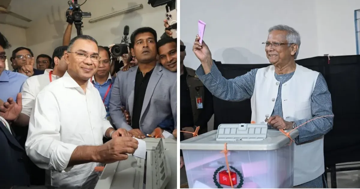 बांग्लादेश चुनाव : हसीना के बाद पहली वोटिंग में यूनुस और तारिक रहमान ने डाला वोट, कड़ी सुरक्षा के बीच मतदान जारी