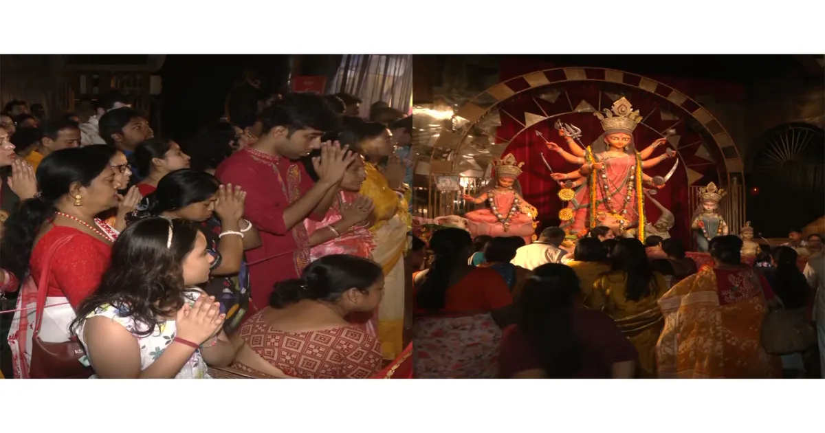 कोलकाता के केंदुआ शांति संघ में महाअष्टमी पुष्पांजलि, 'ऐश्वर्या' थीम से महिला सुरक्षा का संदेश