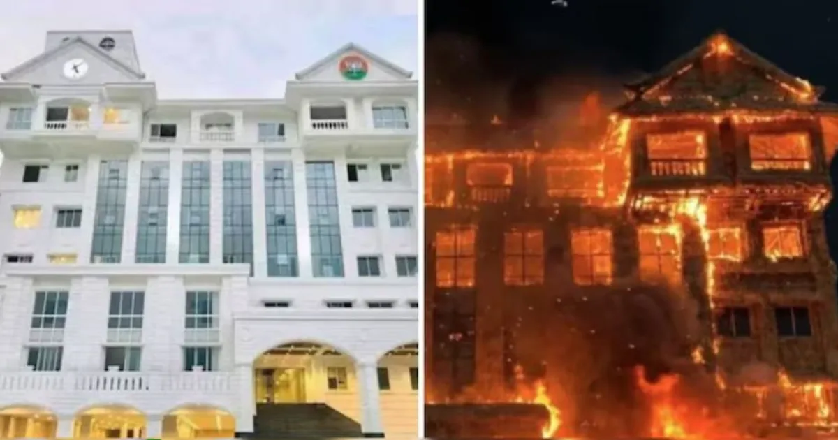 हिंसा की दुकान: जलते भवन की तस्वीर पर बीजेपी का कांग्रेस पर हमला