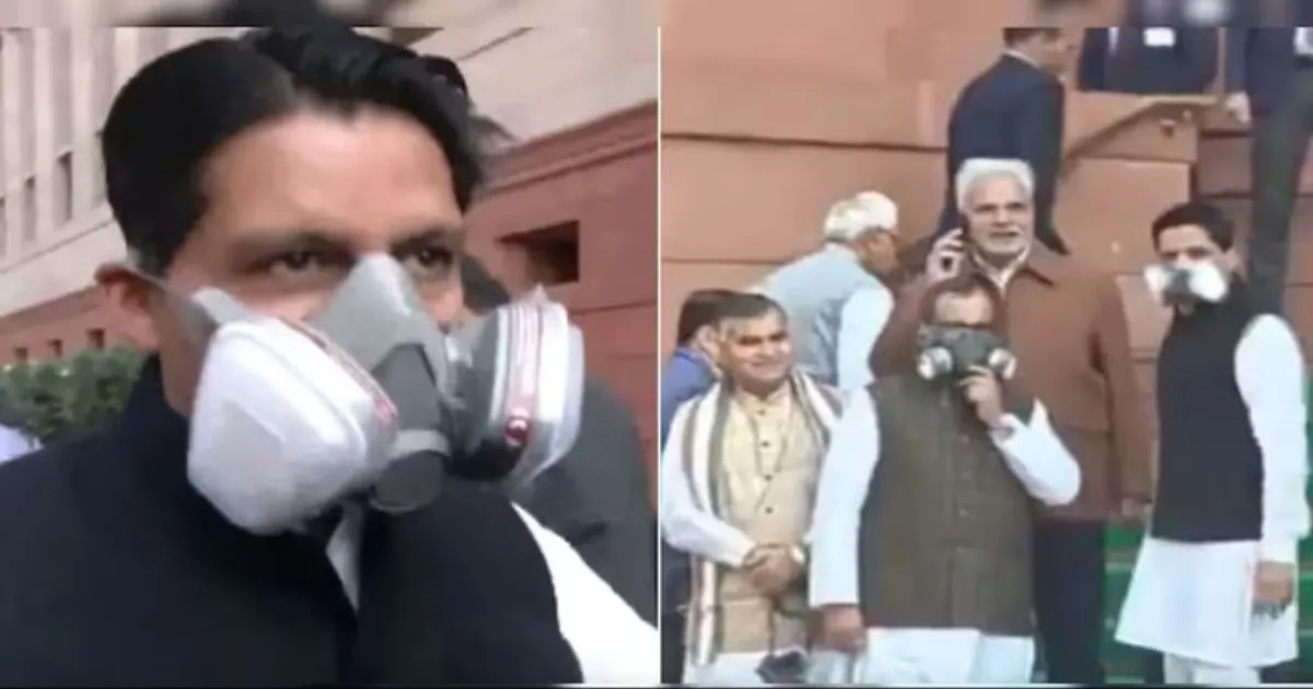 opposition-mps-gas-masks-parliament-air-pollution-protest