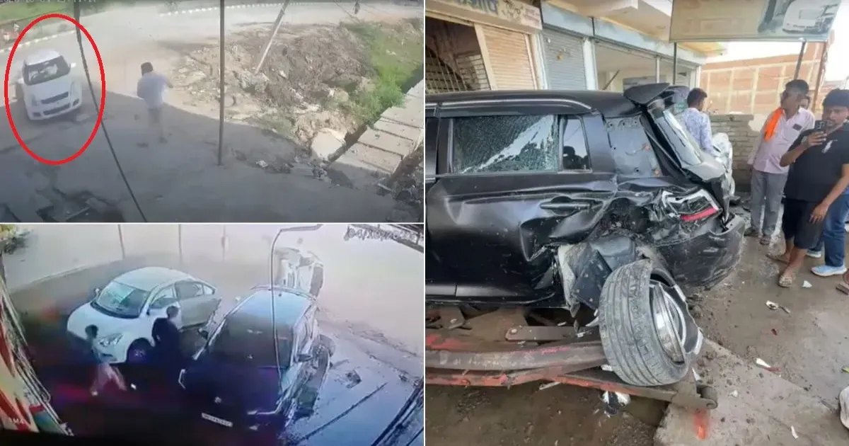 डबरा में तेज रफ्तार स्विफ्ट ने दो कारों को मारी टक्कर, CCTV में कैद हुआ खौफनाक हादसा