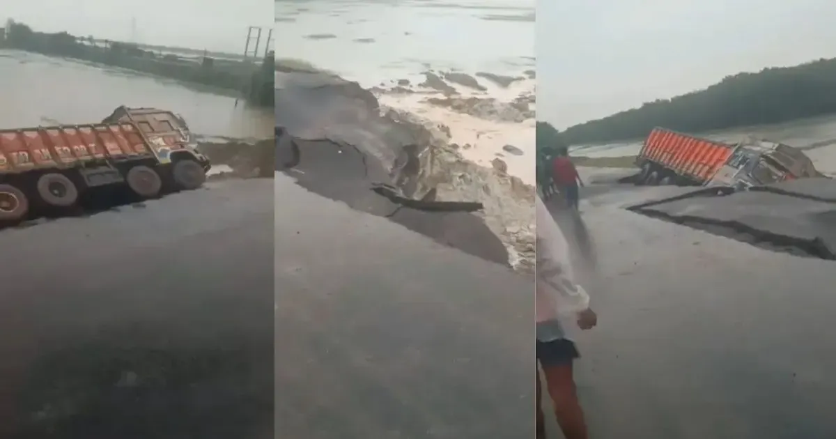 ओडिशा में बारिश के बीच अचानक धंसा राष्ट्रीय राजमार्ग, तीन ट्रक खाई में गिरे