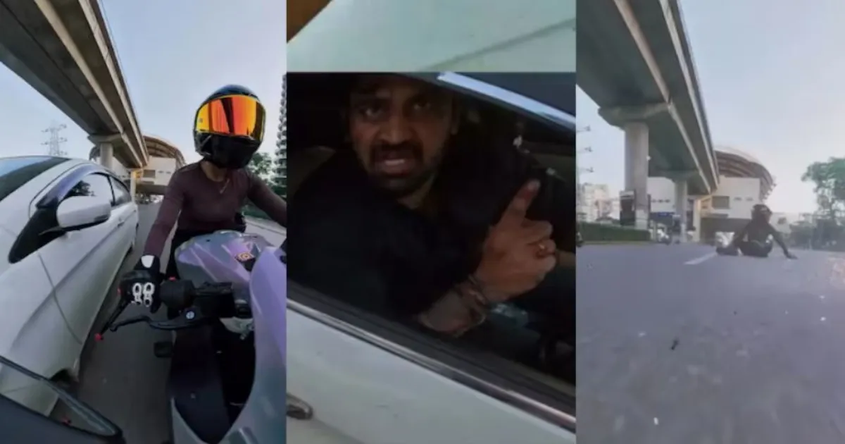 दूरी बनाए रखने को कहा तो कार ने स्पोर्ट्स बाइक सवार महिला को मारी टक्कर, गुरुग्राम की घटना का वीडियो वायरल