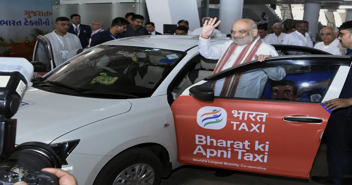 अमित शाह ने गुजरात में भारत टैक्सी का शुभारंभ किया, ड्राइवर-स्वामित्व वाली सहकारी मोबिलिटी पहल शुरू